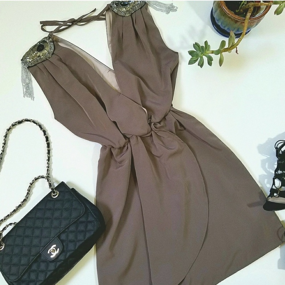 H&M embellished shoulder grecian dress